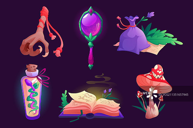 女巫用品魔法镜子咒语书鸟脚图片素材