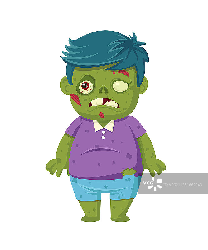 白色背景上的卡通僵尸角色图片素材
