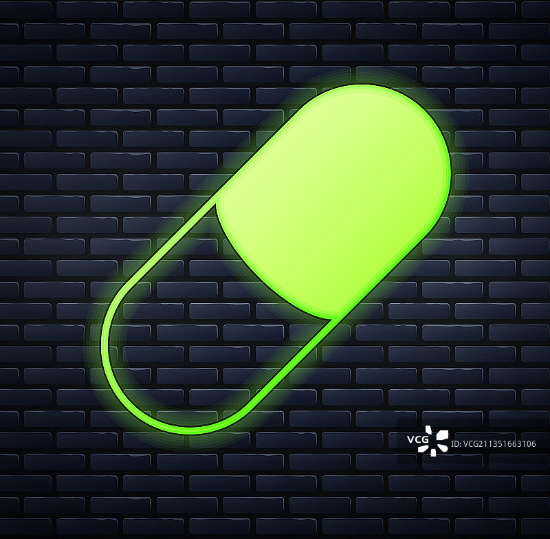 发光的霓虹灯安眠药图标，砖墙背景图片素材