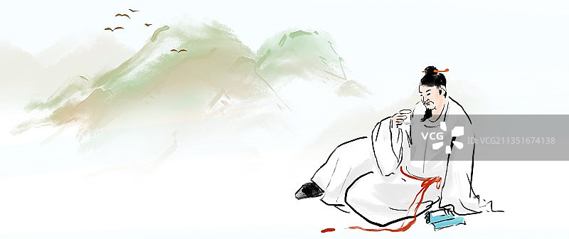 国风水墨人物插画诗人与酒山水间图片素材