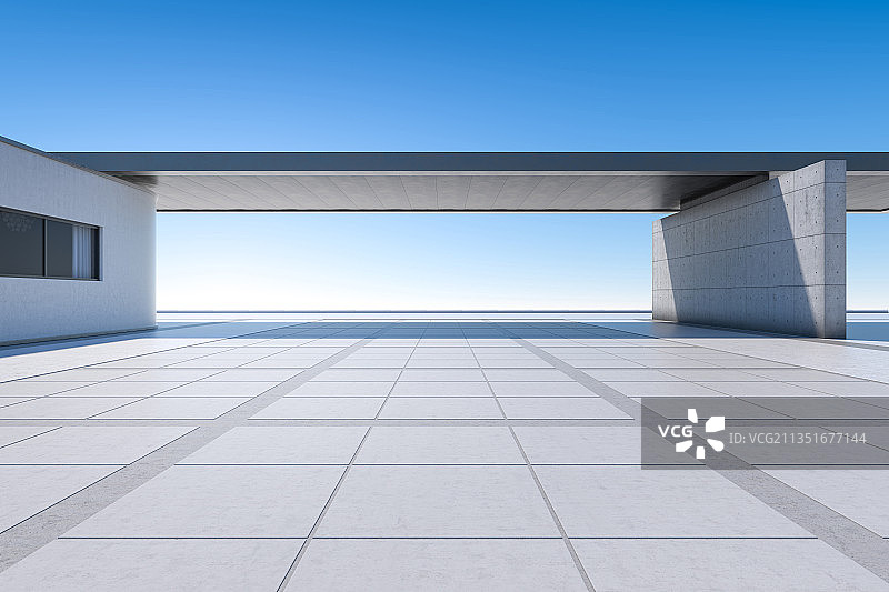 三维渲染的现代别墅和停车场图片素材