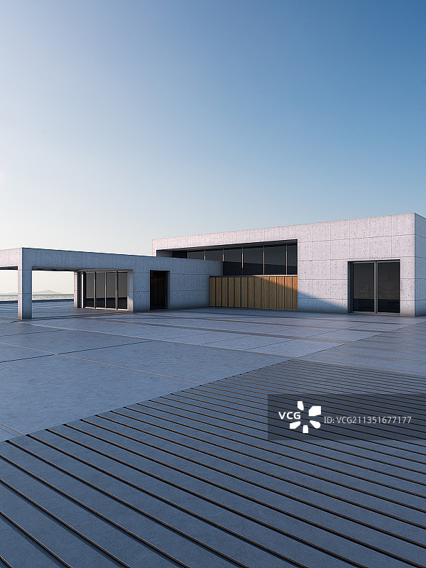 三维渲染的现代别墅和停车场图片素材