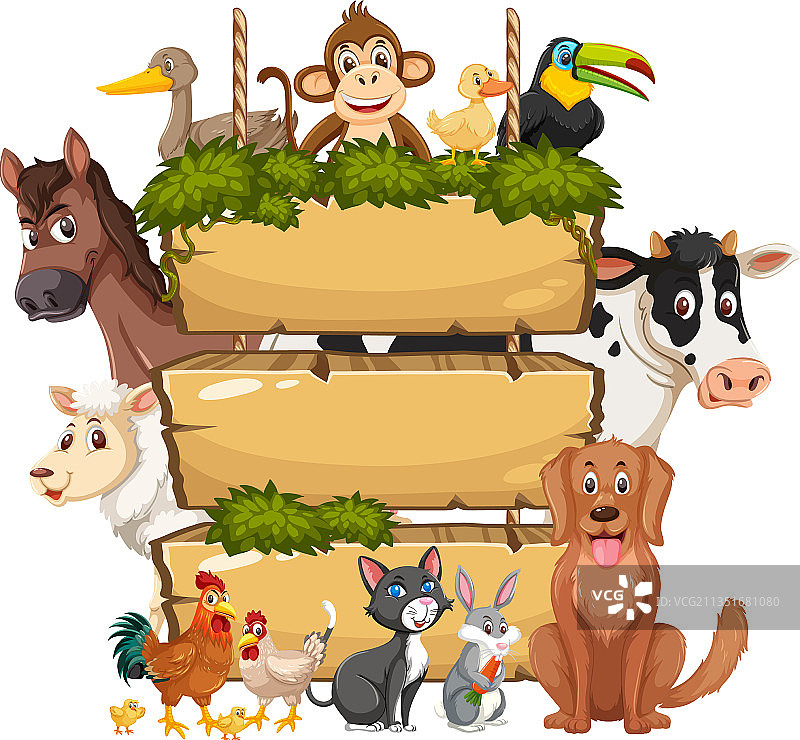 带有各种野味的空木制悬挂板图片素材