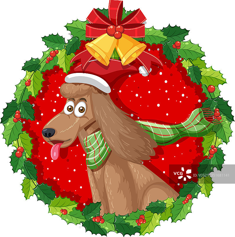 圣诞花环中的卡通贵宾犬图片素材
