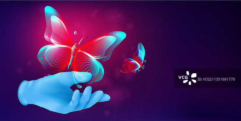 蝴蝶剪影从人手中飞走图片素材