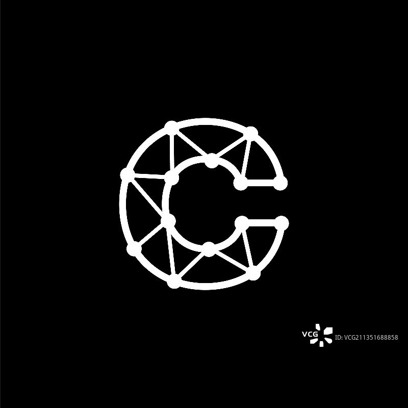 字母C点线连接标志图片素材