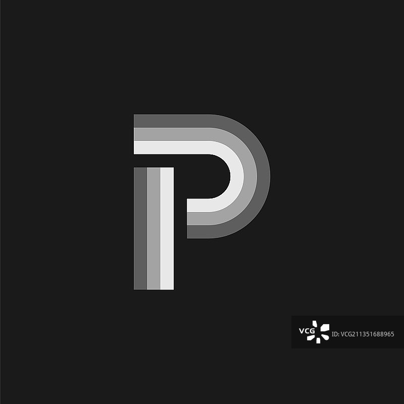 灰色发光字母P标志图片素材