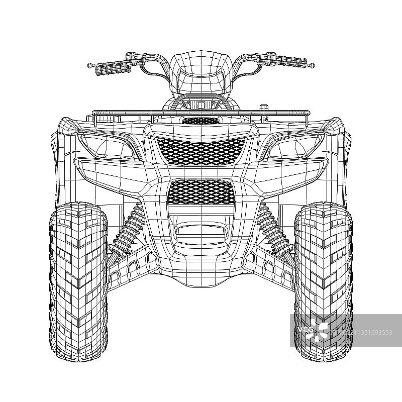 黑色线条勾勒的ATV详细线框图片素材