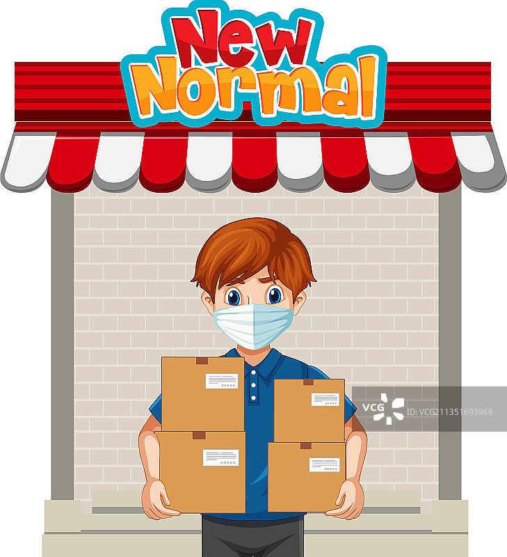 新常态下拿着许多箱子的送货员图片素材