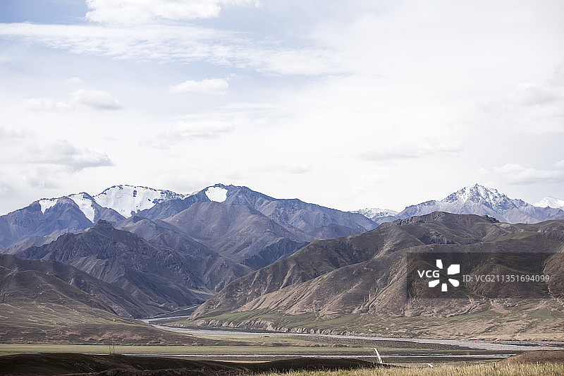 秋天，八一冰川，青海，雪山，草原，高原公路，云景，山脉图片素材