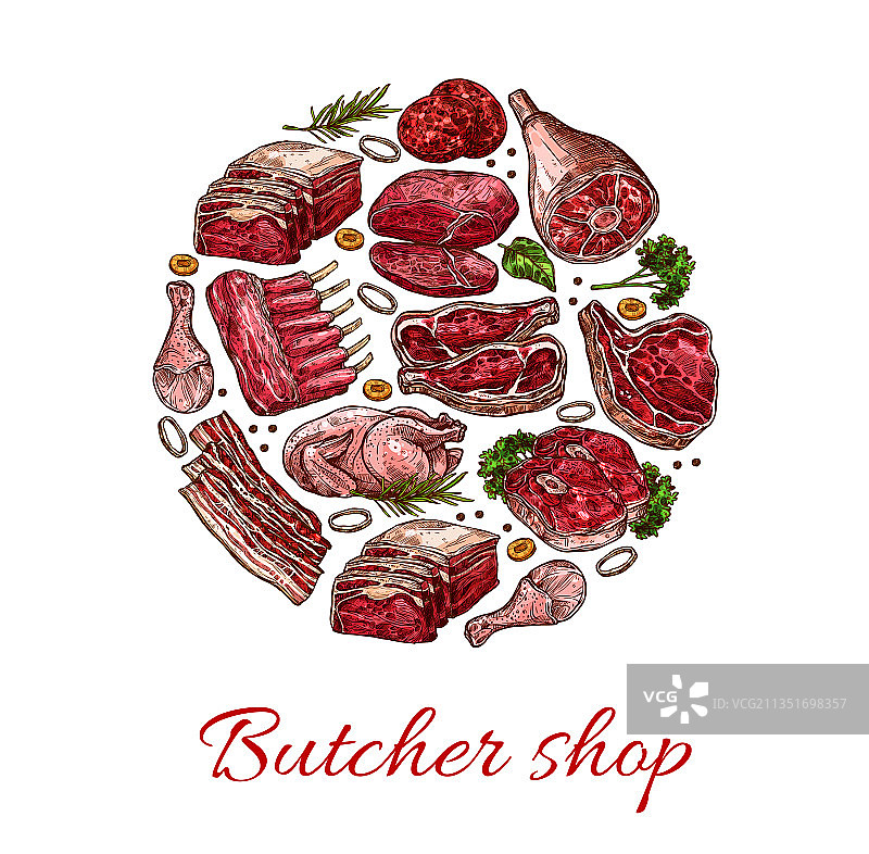 猪牛羊鸡肉素描图片素材