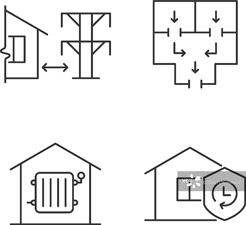 住宅建筑规则线性图标设置图片素材