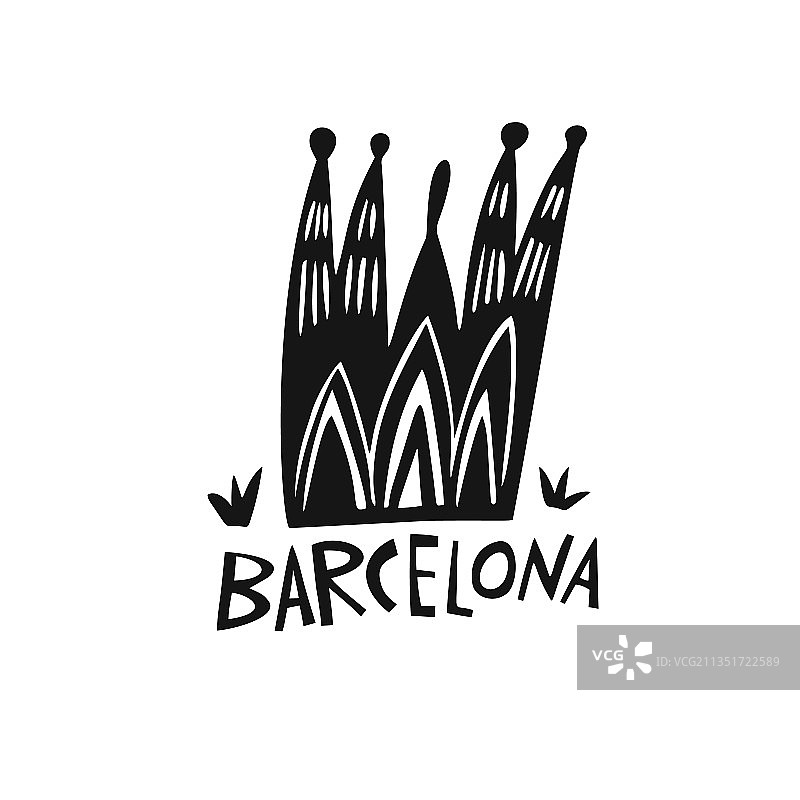 手绘西班牙巴塞罗那旅行标志图片素材