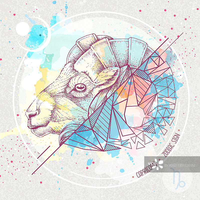 逼真的手绘和多边形公羊头图片素材