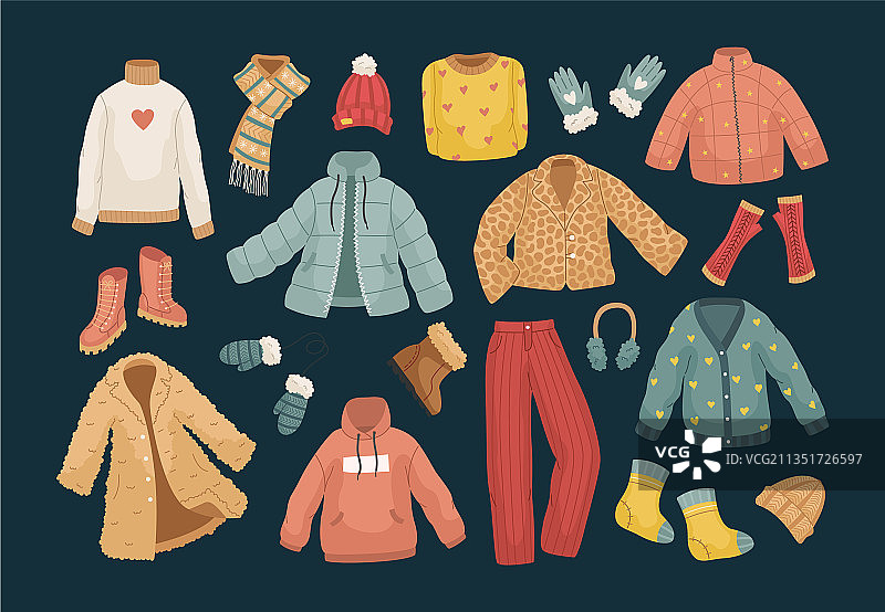 冬季服装：外套、帽子、手套和鞋子图片素材