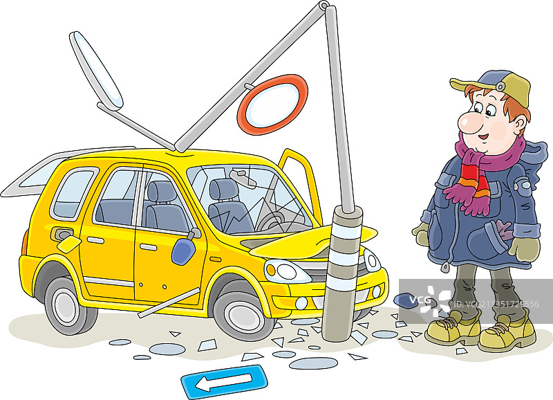 男子驾车撞上灯柱图片素材