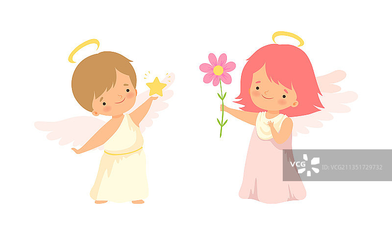 带光环和翅膀的可爱小天使套装图片素材