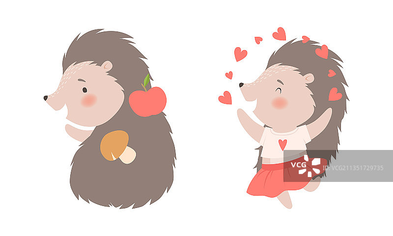 背着苹果的灰色刺猬图片素材