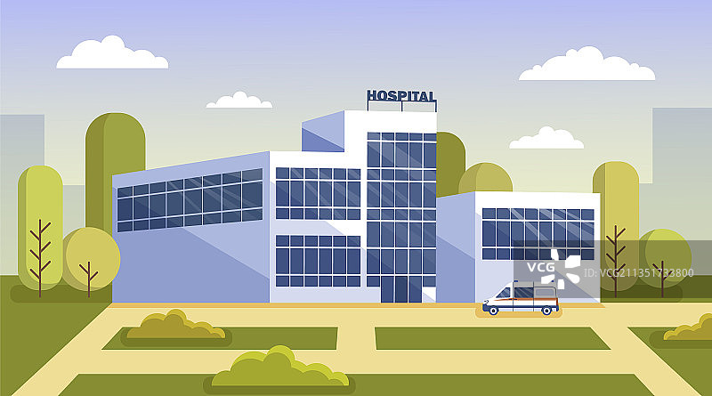 现代城市公共医院玻璃建筑图片素材