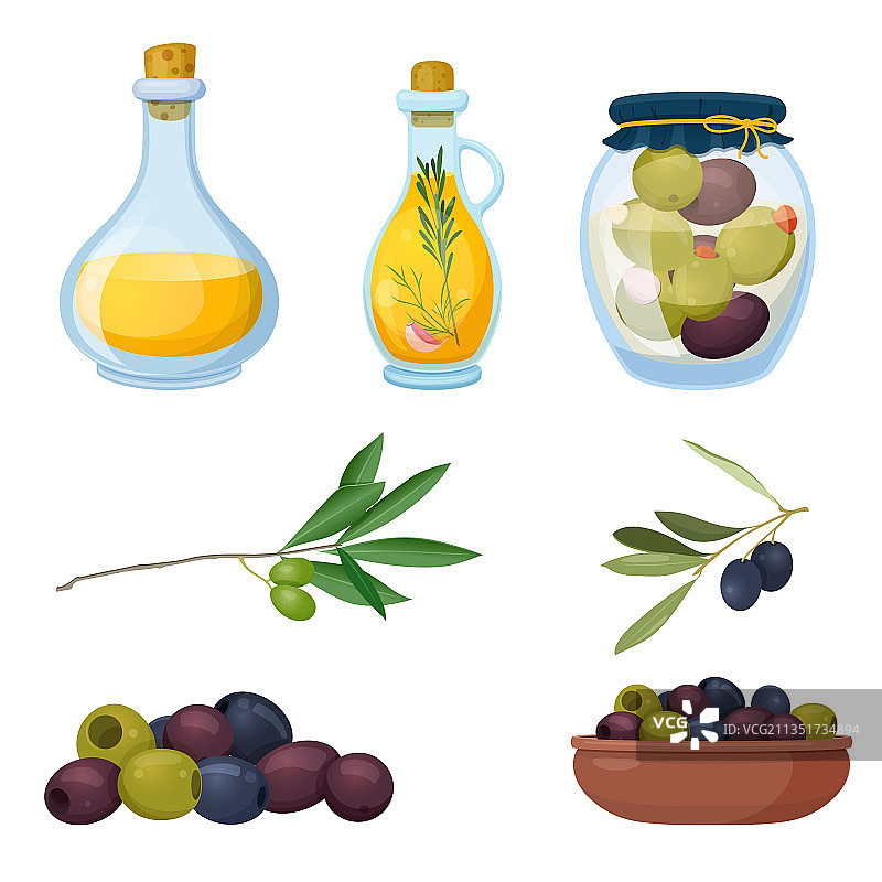 白色背景下的橄榄制品合集图片素材