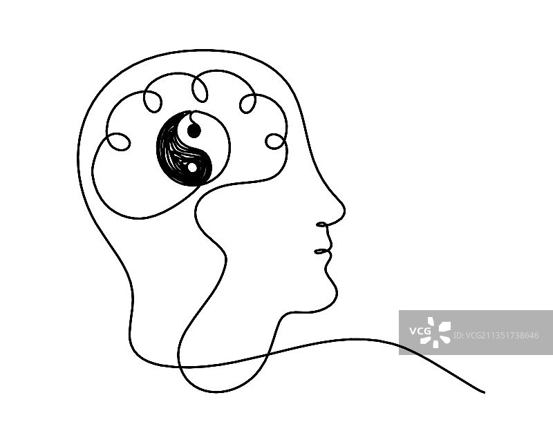 男子轮廓与阴阳线条大脑图片素材