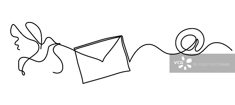 带鸟的抽象纸质信封线条画图片素材