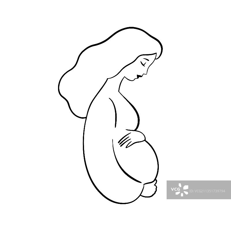 手绘：卷发孕妇侧面像图片素材
