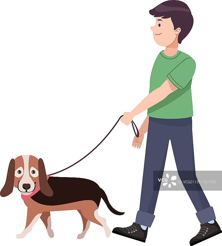 男子与西班牙猎犬同行图片素材