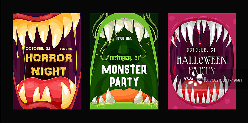 万圣节派对宣传单与怪物嘴巴图片素材