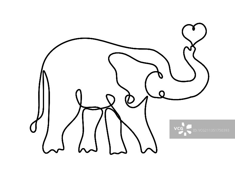 抽象大象与心形剪影图片素材