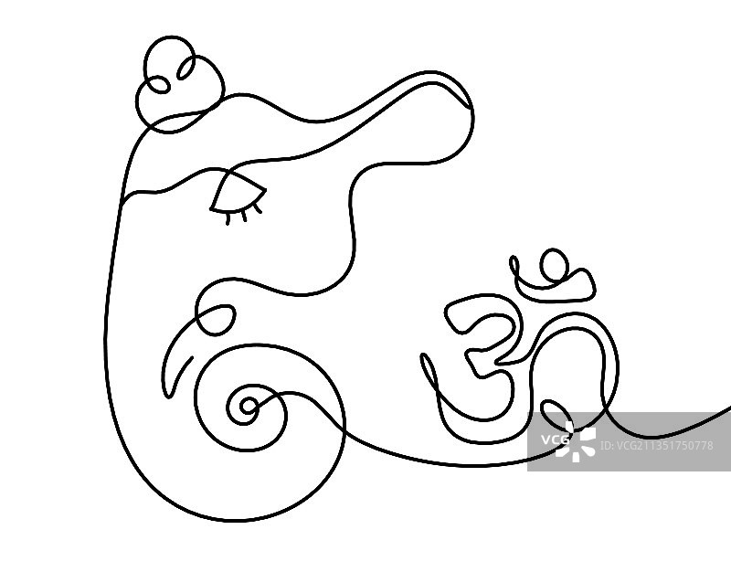 象头神与唵符号线条剪影图片素材