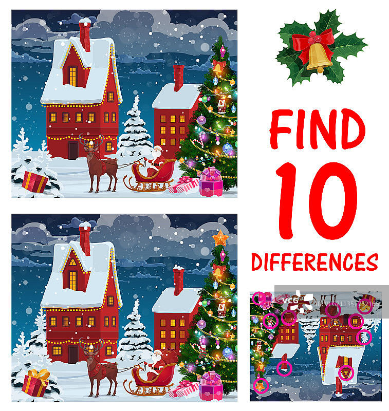 儿童圣诞节找不同迷宫游戏图片素材