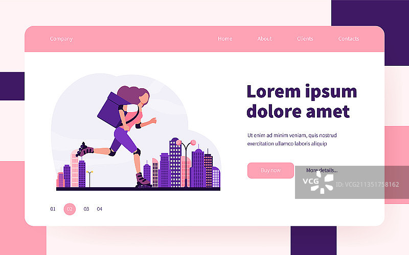 在轮滑上送食物的年轻女快递员图片素材