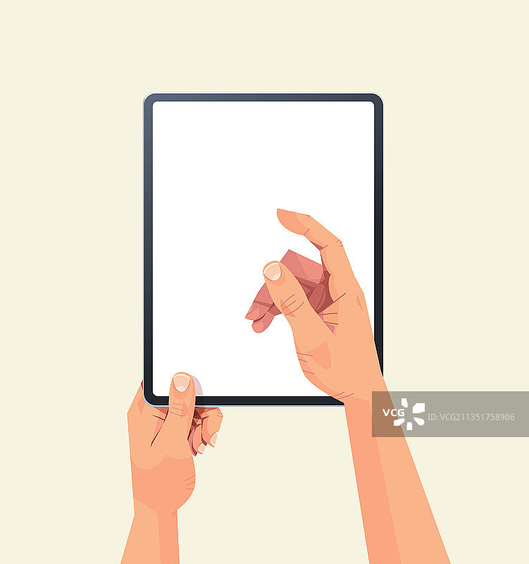 人手拿着带有空白触摸屏的平板电脑图片素材