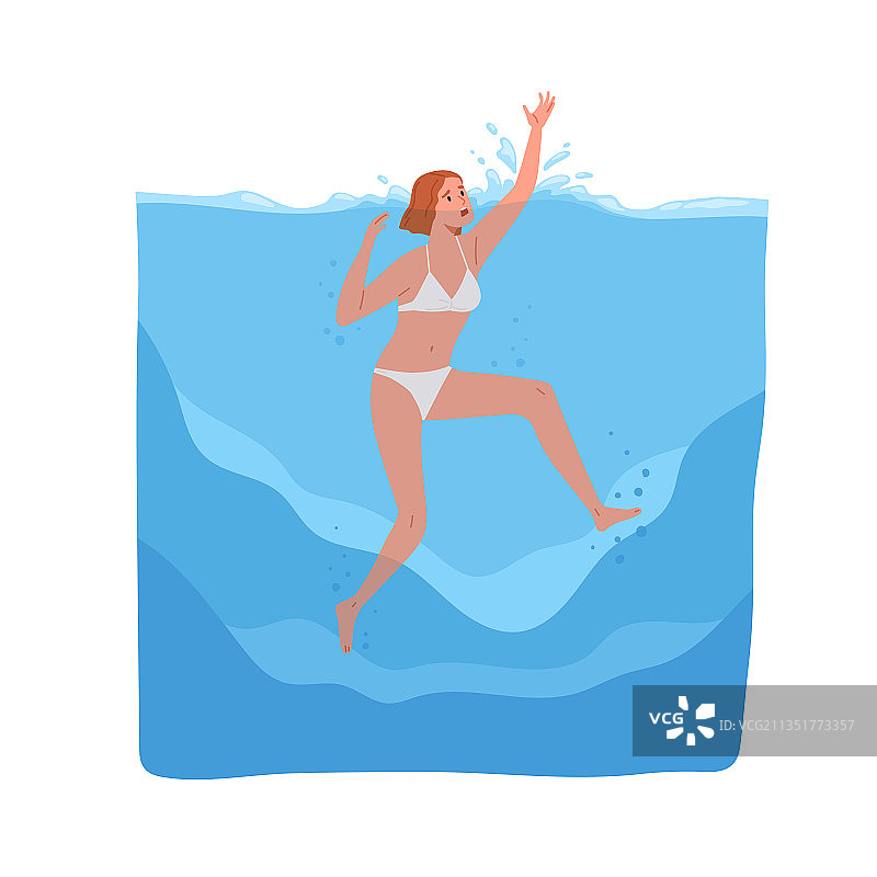 在海中恐慌下沉的女人图片素材