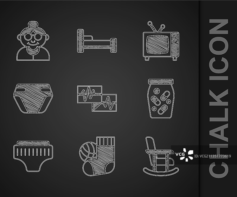 显示器上的心电图、袜子和摇椅图片素材