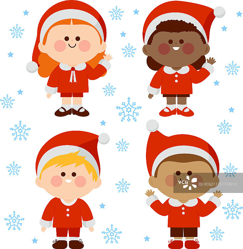 身穿圣诞老人服装的孩子们图片素材