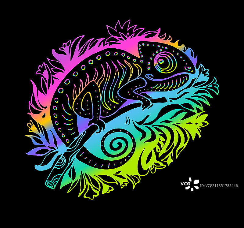 彩虹手绘涂鸦变色龙图片素材