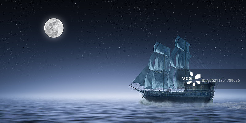中秋节帆船在大海中航行图片素材