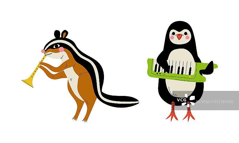 有趣的卡通花栗鼠和企鹅图片素材