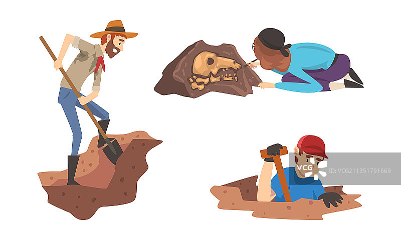 男女考古学家用铲子搜索图片素材
