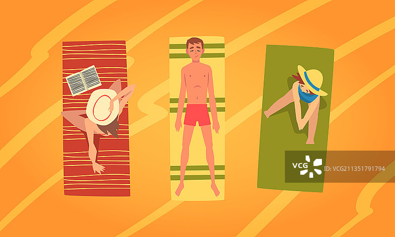 人物角色在毯子上晒日光浴图片素材