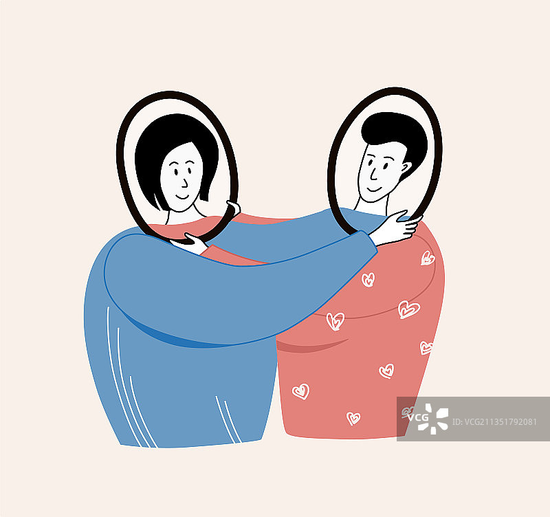 男女对视照镜子图片素材