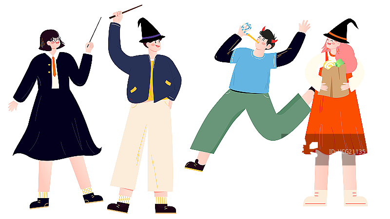 化妆派对年轻人矢量人物插画元素图片素材