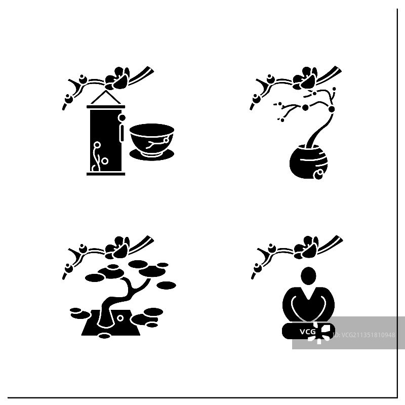 日本茶道字符图标集图片素材