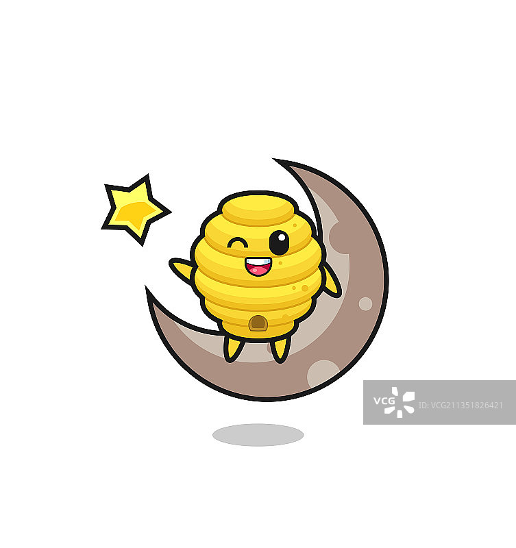 坐在半月上的卡通蜂箱图片素材