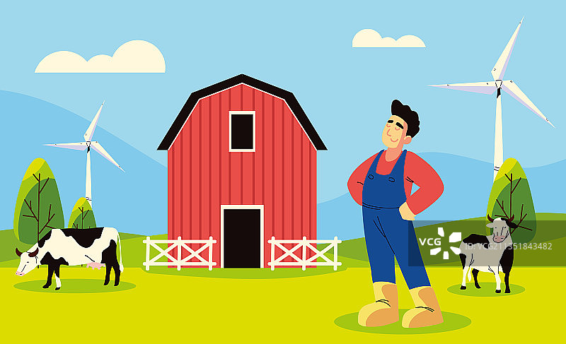 农场工人和奶牛图片素材