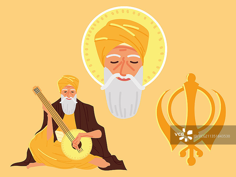 锡克教宗师纳anak诞辰面部图标图片素材