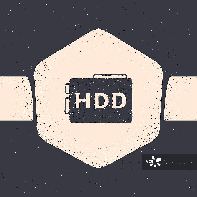 灰色背景上的做旧风格硬盘驱动器HDD图标图片素材