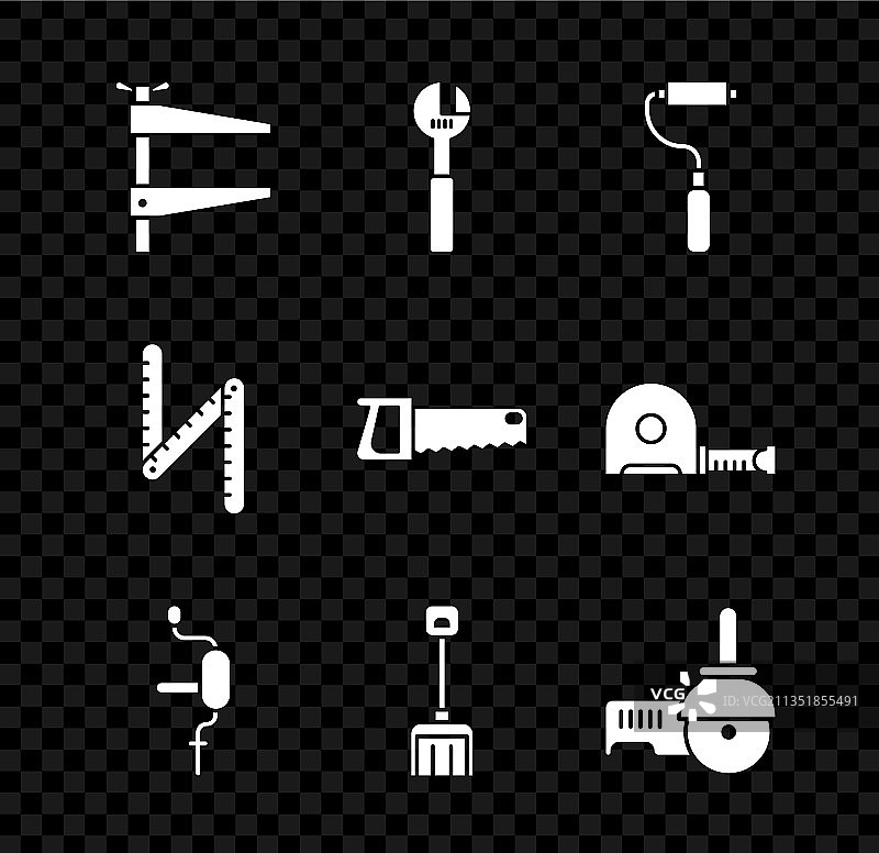 夹具工具、活动扳手、油漆滚筒图片素材